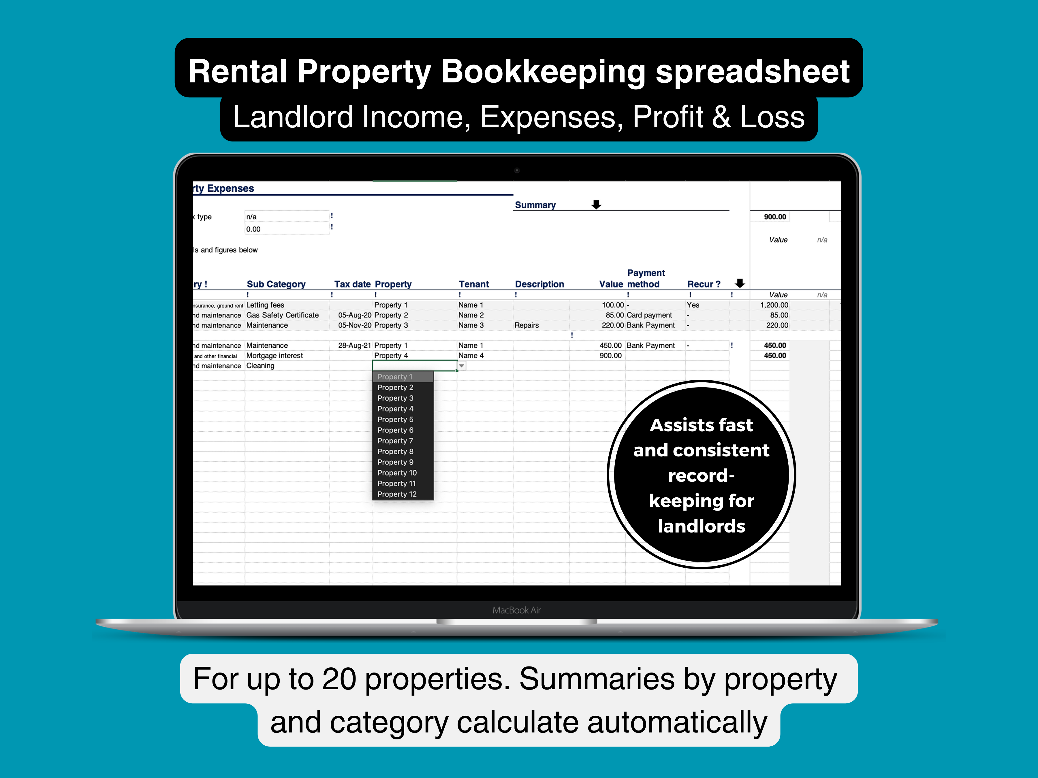 Landlord / Rental Property Book keeping spreadsheet