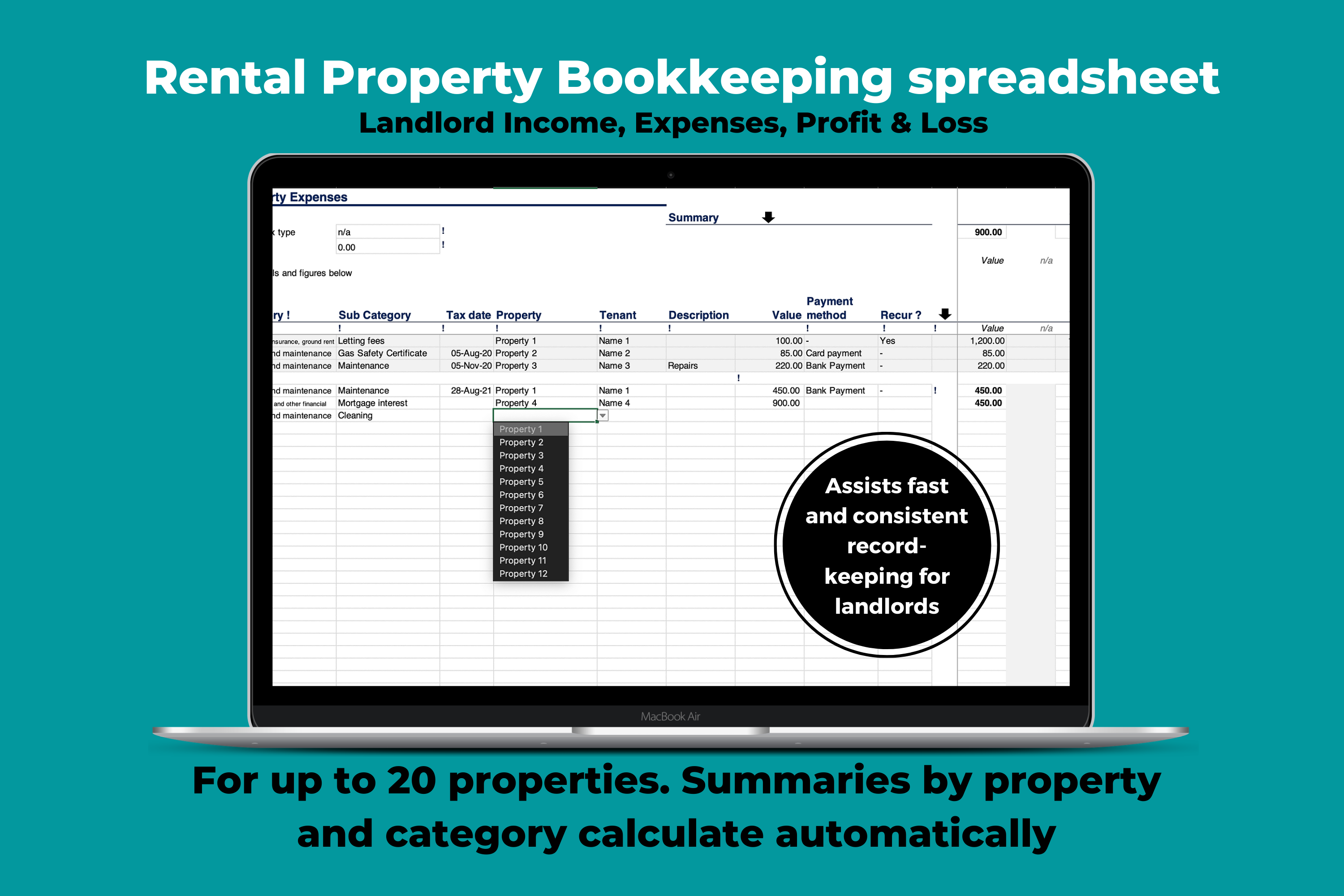 Landlord / Rental Property Book keeping spreadsheet – David Brimble