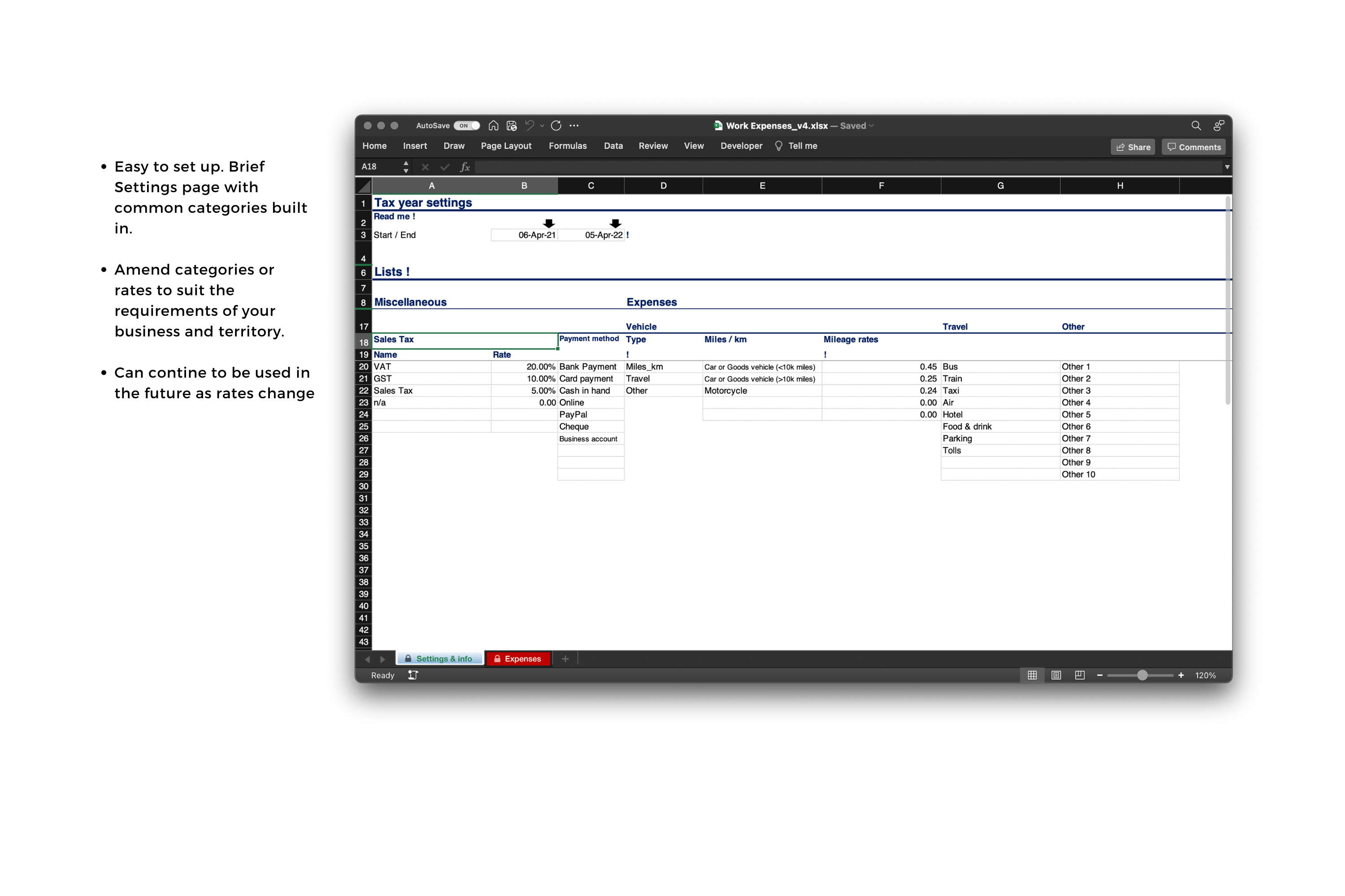 Expenses spreadsheet for employees or self-employed - Image 2